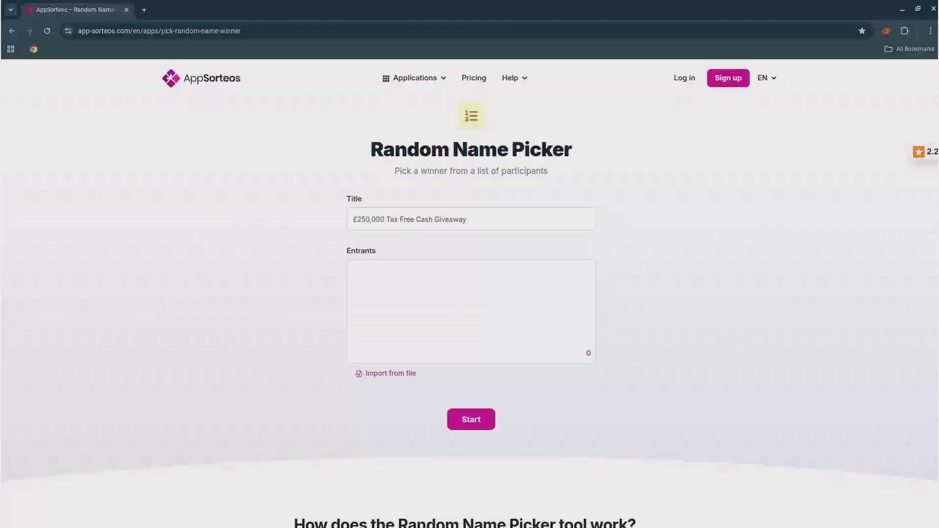 £250,000 Tax Free Cash Giveaway