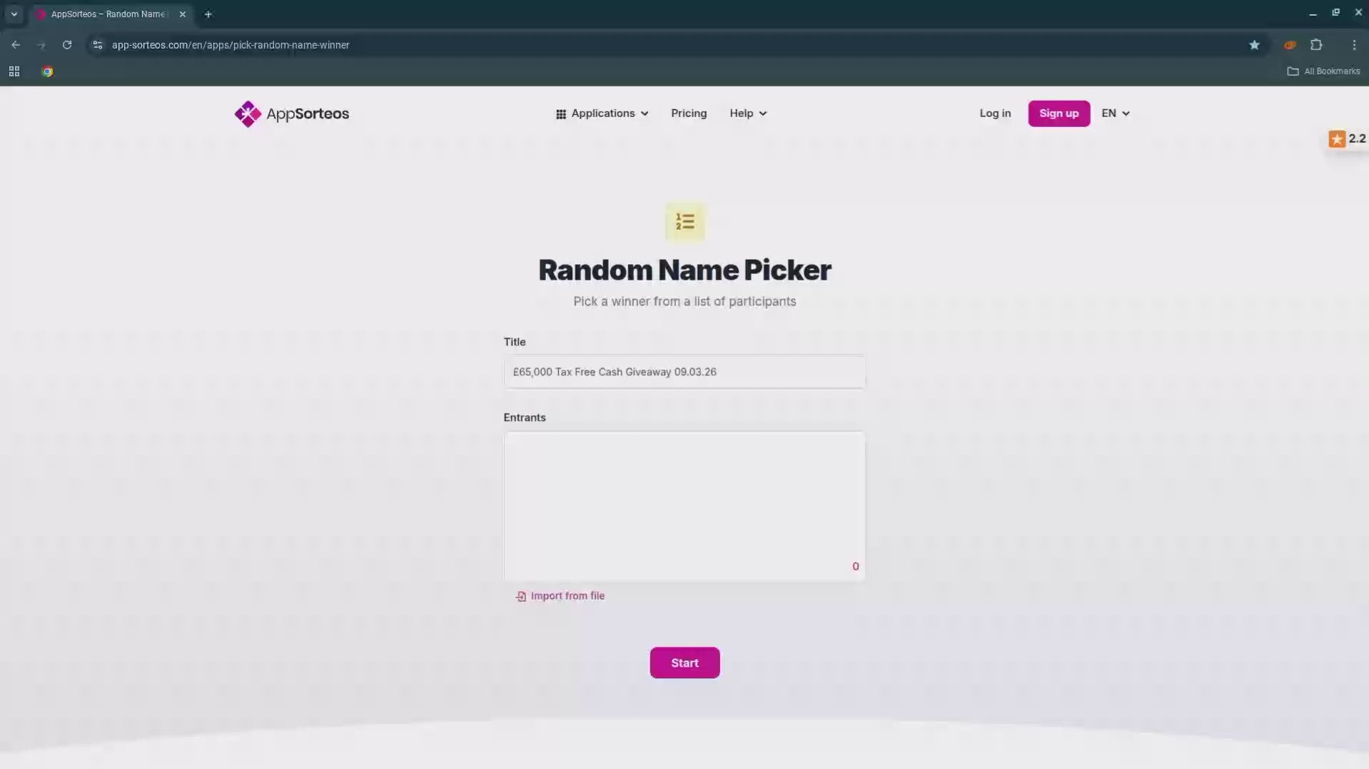£65,000 Tax Free Cash Giveaway